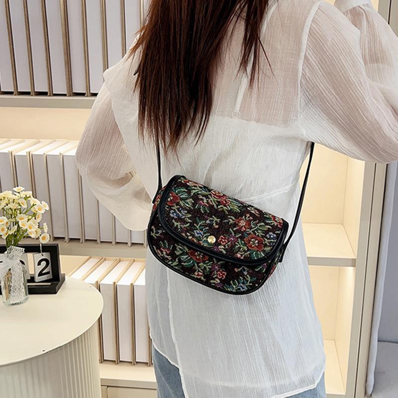Retro Flowers Pattern Bags Simple Style Designer Women Shoulder & Crossbody Bags Small High Quality Handbags Purses