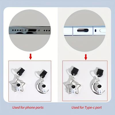 2Pcs Couple Astronaut Star Moon Phone Dust Plug Pendant Accessories Suitable For Iphone Samsung Type-C Interface Phone Decor
