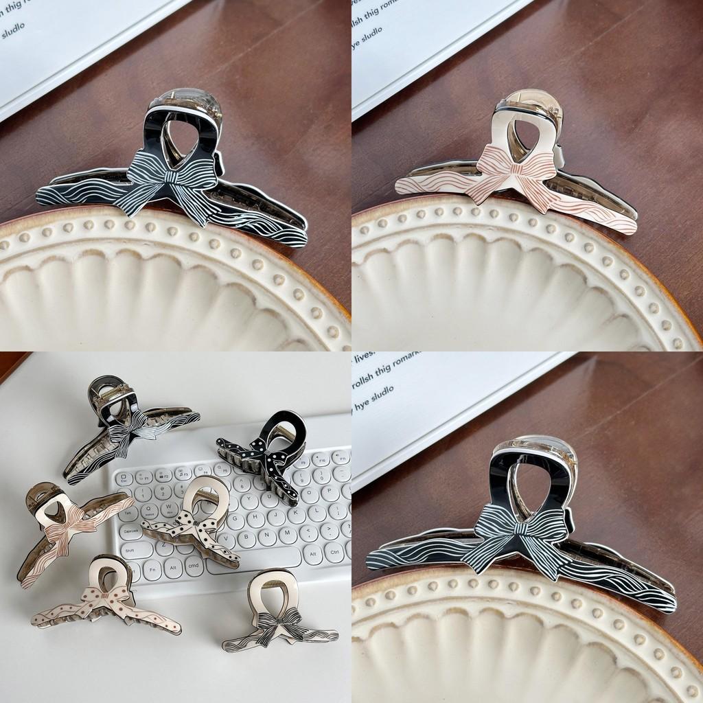 Premium Acrylic Hair Claw Clip With Delicate Polka Dot Print And Fashionable Bow