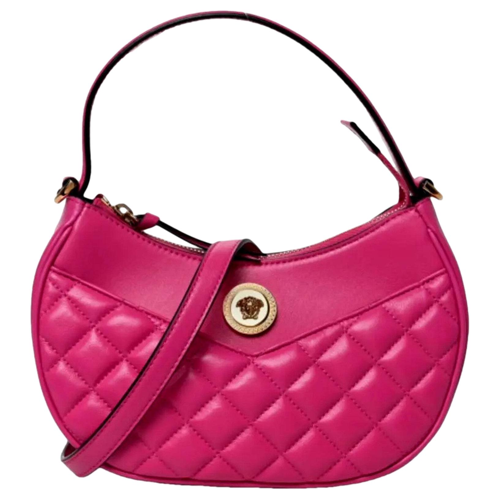 

Versace La Medusa Iconic Gold Medusa Head Zipper Closure Quilted Leather Handbag Women handbags Rose-Pink 1011782-1A03912 Basic Set (Bag+Dust Bag)