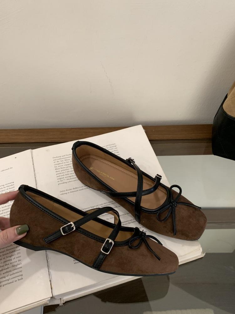 FengLiDa inner height increase versatile cross belt shallow mouth single shoes women's 2025 autumn ballet fairy low heel Mary Jane shoes