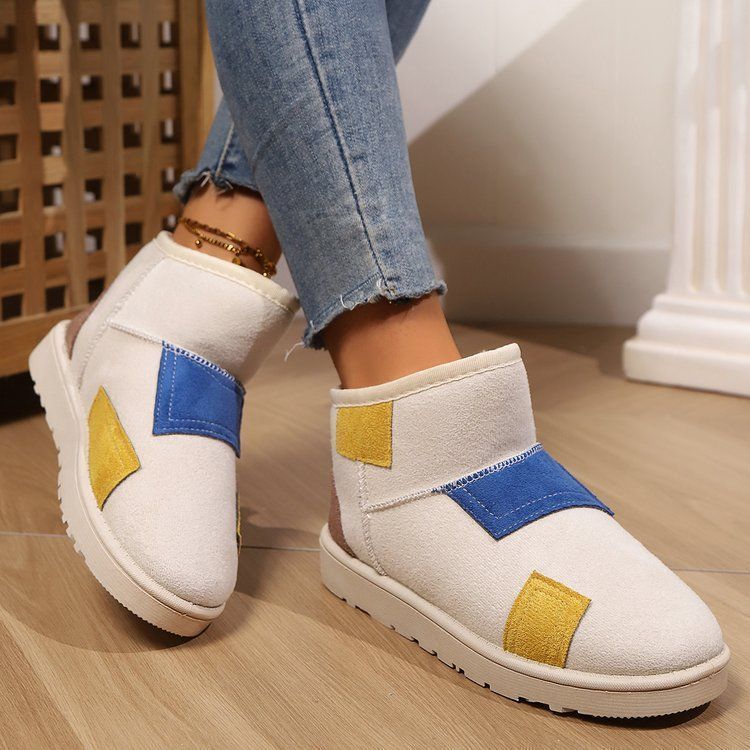 Snow boots women's short tube new cotton shoes women's color matching winter velvet thickened sole warm bread shoes