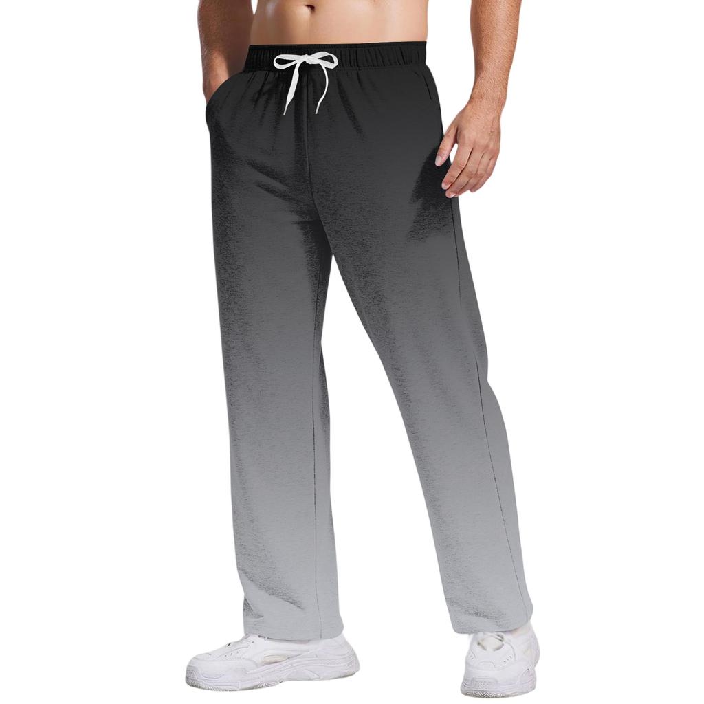 Men's Tie, Gradient Casual Pants With Pockets | Loose Straight Leg, Elastic Waist With Drawstring For Daily & Casual Wear
