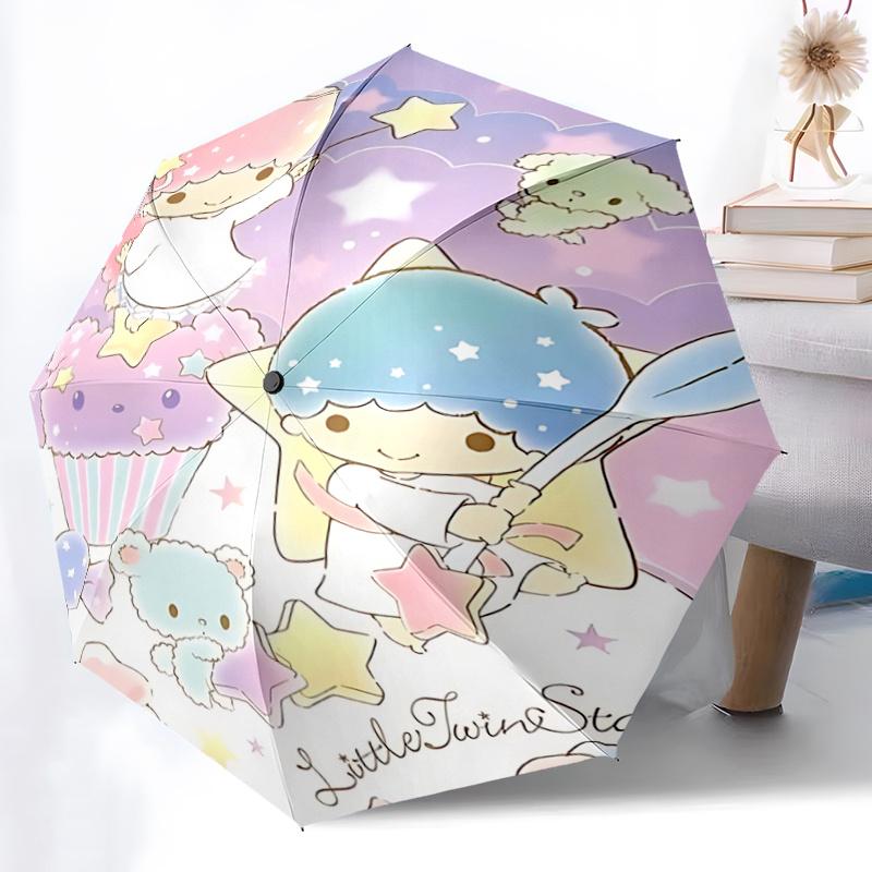 1pc Little Twin Stars Automatic Folding Umbrella - Portable 3-Fold Design with 8-Bone Iron Frame, Perfect for Festivals, Travel, Daily Use, and Gifts!