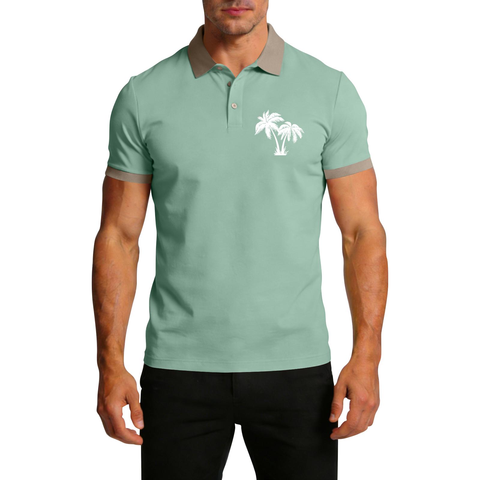 Men s Summer Print Color-blocked Lapel Short-sleeve T-shirt Casual Sporty Top XXL