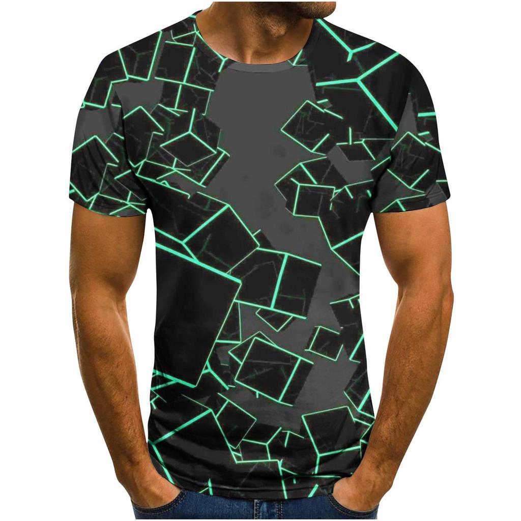 Summer Round Neck Geometric & Abstract Pattern 3D Print Top Fashionable Casual Short Sleeved Men's T-shirts