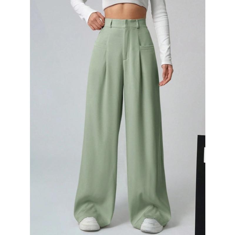 Damen Apricot High Waist Weites Bein Locker Lässig Anzug Lange Hose