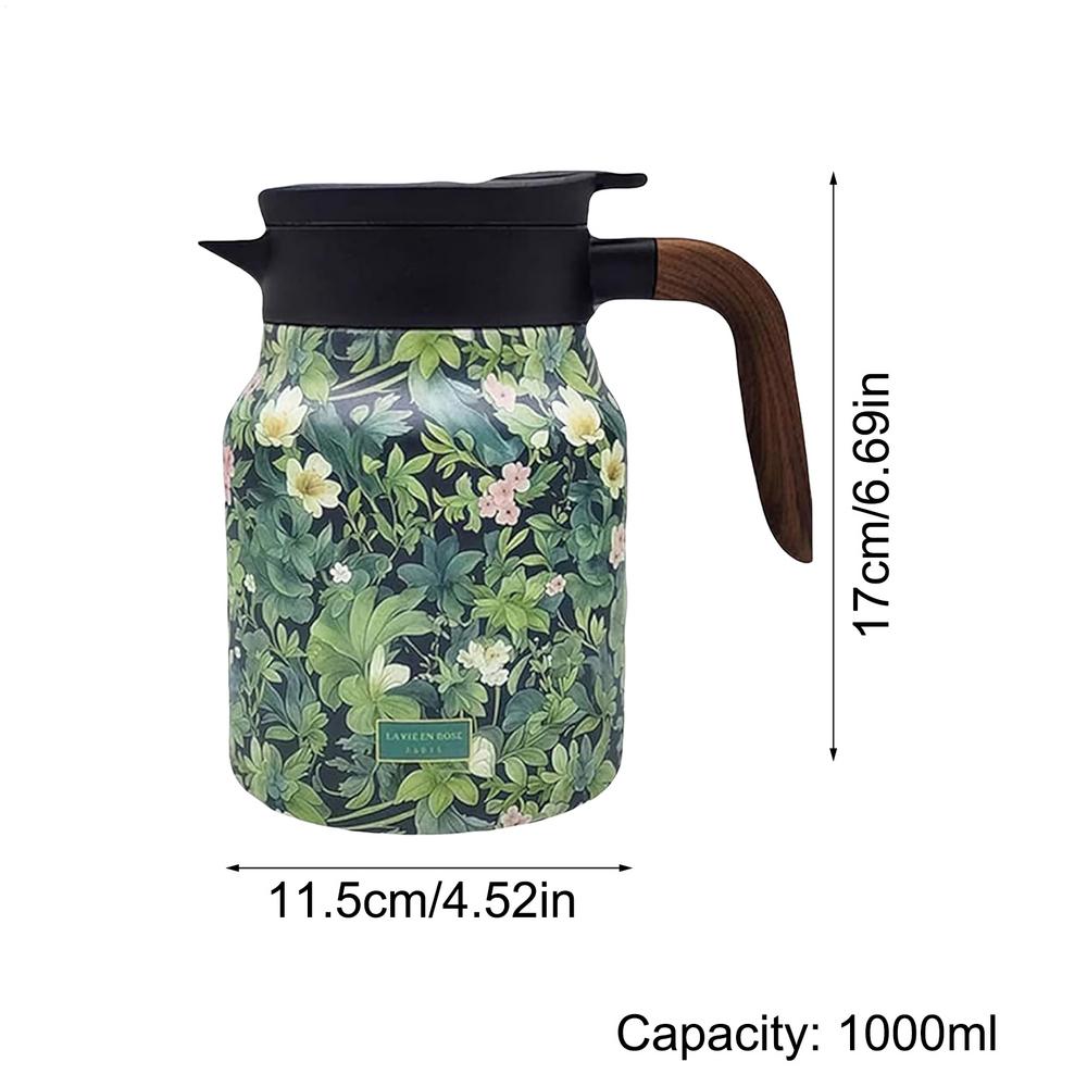 Vintage Floral Tea Thermos Stainless Steel Tea Kettle Drip-Proof Tea Pot With Tea Infuser Mini Thermo Coffee Pot 1000ML