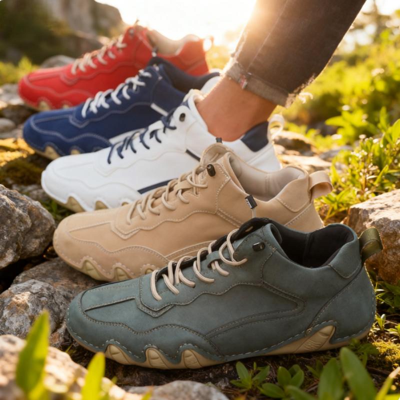 Causal Flat Shoe for Men Handmade PU Leather Comfortable Loafers Outdoor Soft Sole Hiking Shoe Breathable Moccasins Men Sneakers