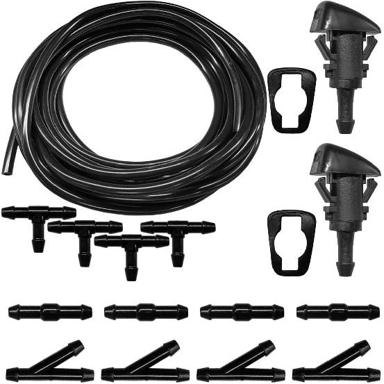 Universal Car Windshield Washer Hose Kit, 4M/13Ft Rubber Washer Fluid Hose with 30 Pcs Hose Connectors for Most Car Water Pump and Nozzles, Auto