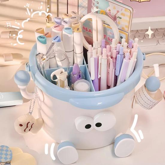 Cute Cartoon Desktop Pen Holder Large Capacity Portable Organizer for Students Office Multi-Function Stationery Storage Box for Pens Markers Scissors