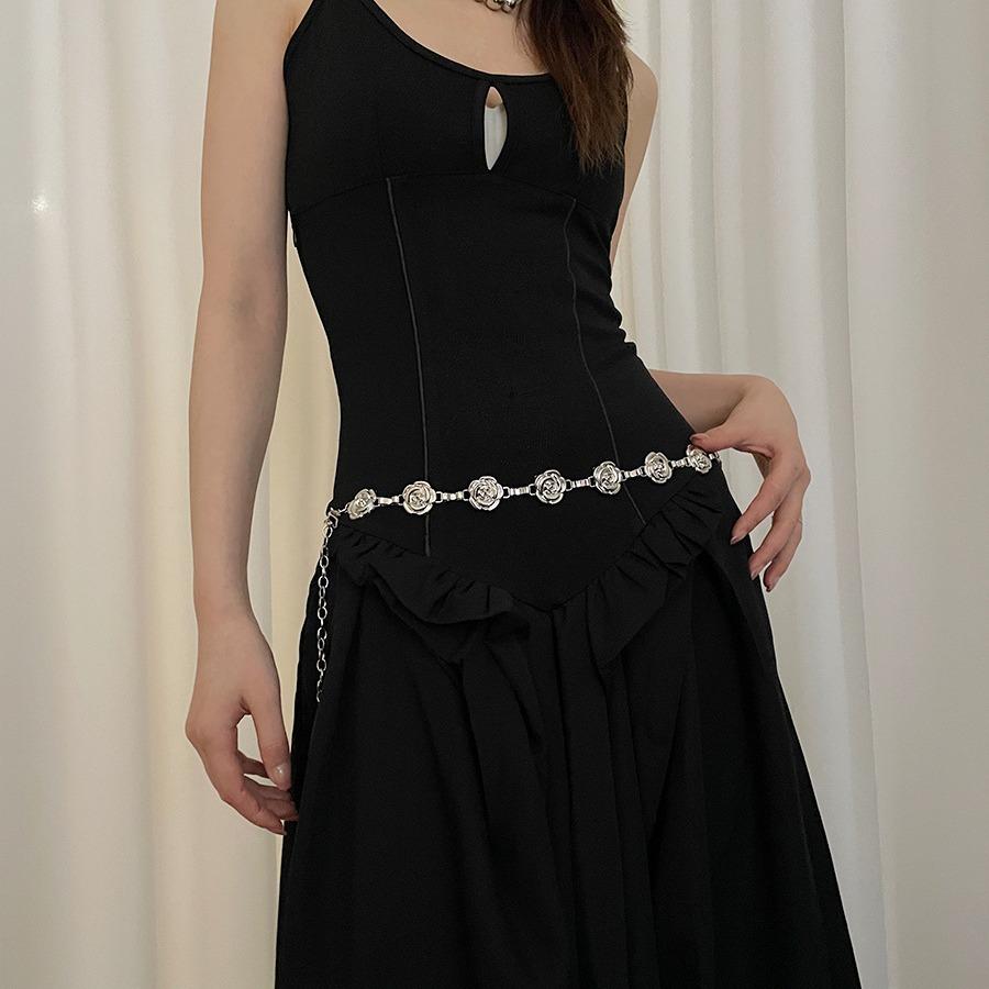 Retro Ethnic Style Women'S Metal Flower Waist Chain Accessories Spice Girl Dress Decoration Thin Belt Waist