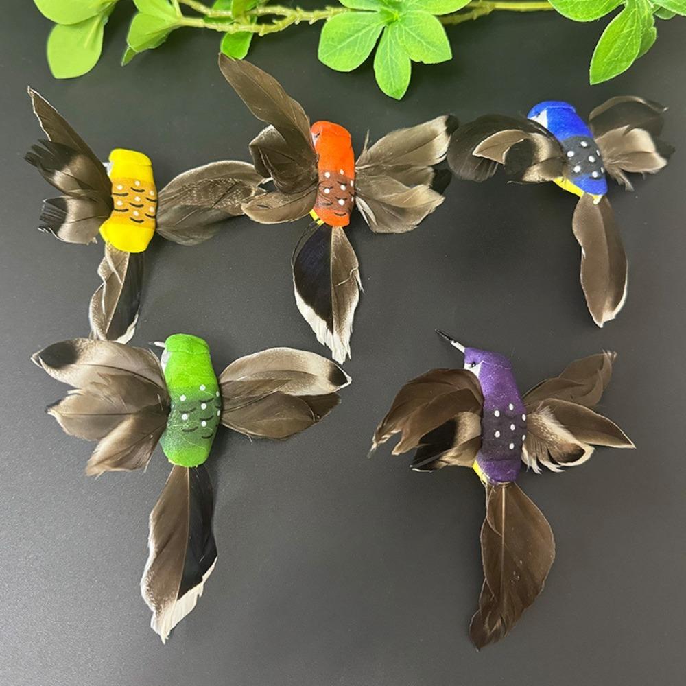 6/5pcs Garden Landscape Decor Simulation Birds Photography Props with Clip Foam Feathers Birds Colorful Home Decor