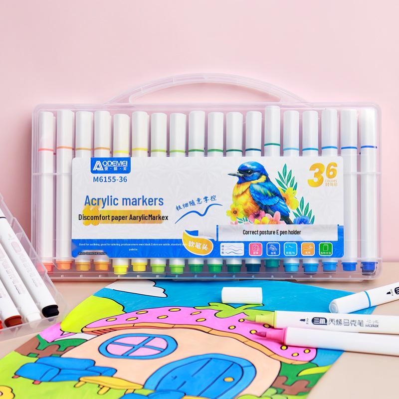 Multicolor Triangular Barrel Acrylic Markers for Students and Kids - Set of 12-60