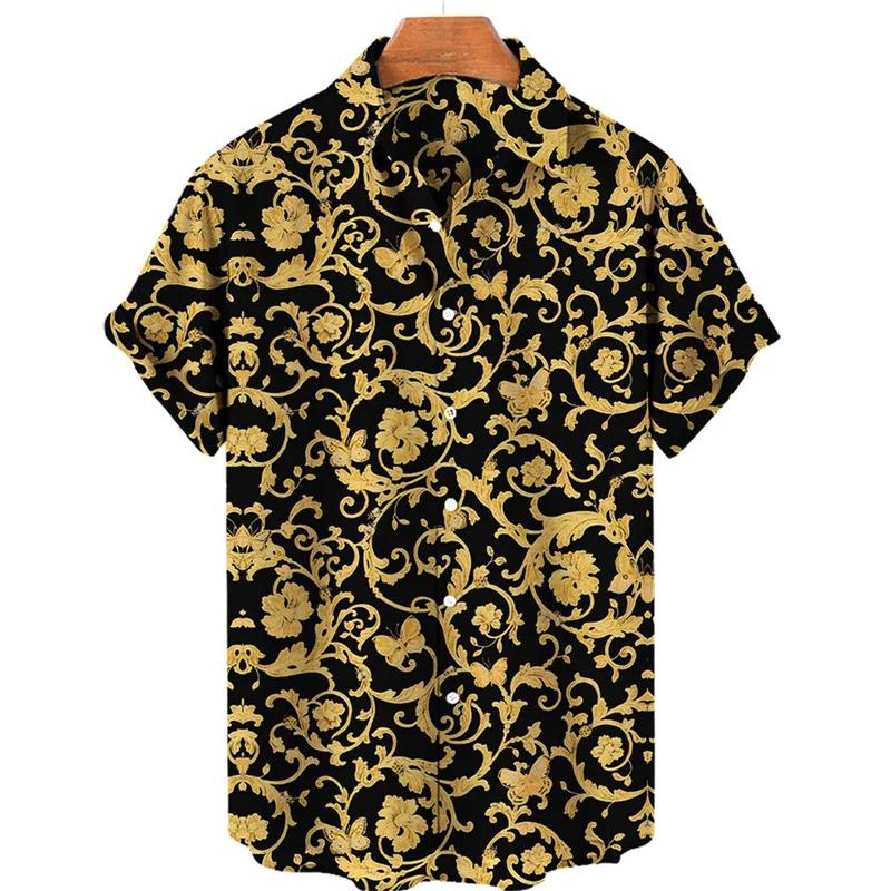 

Fashion Shirts For Men Streetwear Baroque Style Print Shirt Summer Harajuku Womens Clothes Blouse Camisa Masculino S