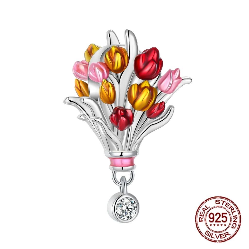 S925 Silver Butterfly Sparkling Flower Iris Tulip Lavender Sunflower Beads Fit Original  Bracelet DIY Bead Women Jewelry