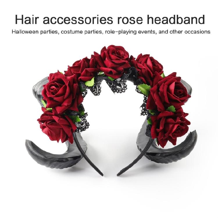 Ciemny Koronkowy Rogowy Różowy Nakrycie Głowy Kostium na Imprezę Halloweenową Gotycka Opaska do Włosów