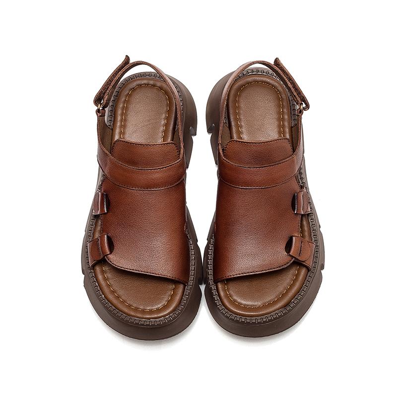 Fashion GKTINOO 2025 Handmade Genuine Leather Sandals Women Thick Soled Hook & Loop Wedges Platform Casual Sandals Summer Shoes