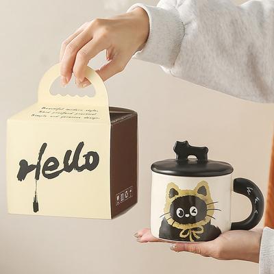 Cute Cat With Lid Couple Ceramic Water Cup Household Girl High Value Gift Box Cup Office Coffee Cup