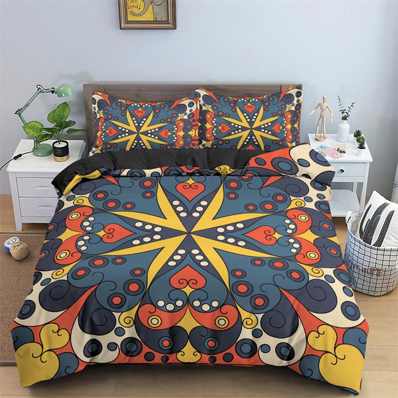 Exotic Floral Duvet Cover Bohemia Mandala Comforter Cover Microfiber Geometric Bedding Set King Full For Teen Adults Room Decor