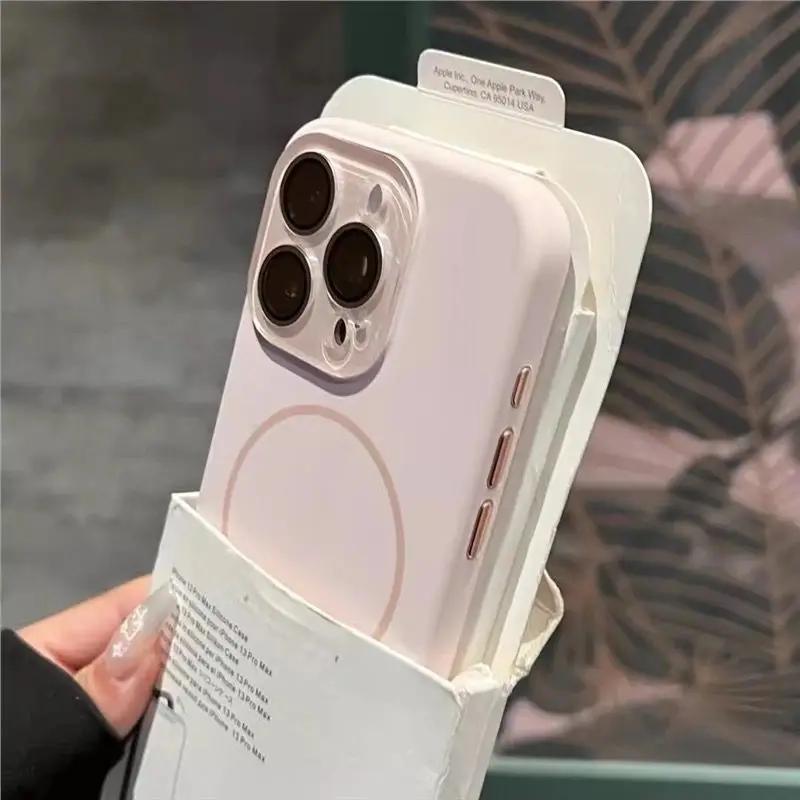 Liquid Silicone For Magsafe Glass Lens Protect Case for iPhone 17 16 14 13 11 12 15 Pro Max Plus Magnet Wireless Charge Cover