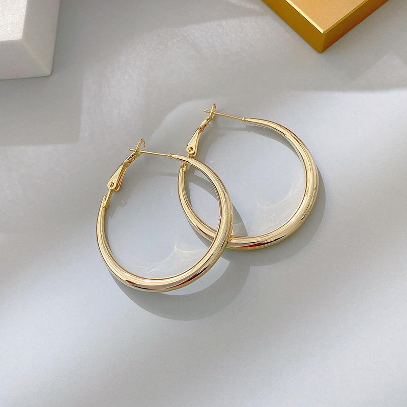 Geometry Irregular Smooth Metal Ear Buckle Earrings for Women Girls Vintage Fashion Gold Color Oval Earrings Punk Zircon Set