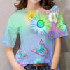 Summer Round Neck 3D Butterfly Pattern Print Top Fashionable Casual Short Sleeved Women's T-shirts