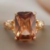 Fashion Gold Color Carving Pattern Square Inlaid Zircon Ring, Women's Exquisite Sparkling Jewelry Accessory