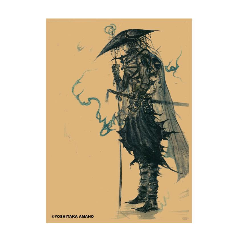 Yoshitaka Amano Retro Japanese Illustration Poster for Bar & Restaurant Wall Decor