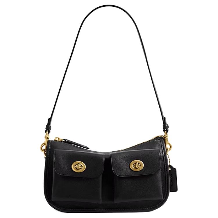 

Coach Waverly 24 Double Turn Lock Design Natural Grain Leather Shoulder Bag Medium Women Shoulder Bag Black CDZ20-B4BK Basic Set (Bag+Dust Bag)