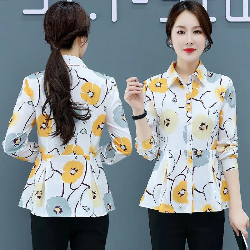 Summer Button Shirt Pleated Edge Chiffon Shirt Casual Printing T-shirt Thin Shirt for Middle-aged and Elderly Women