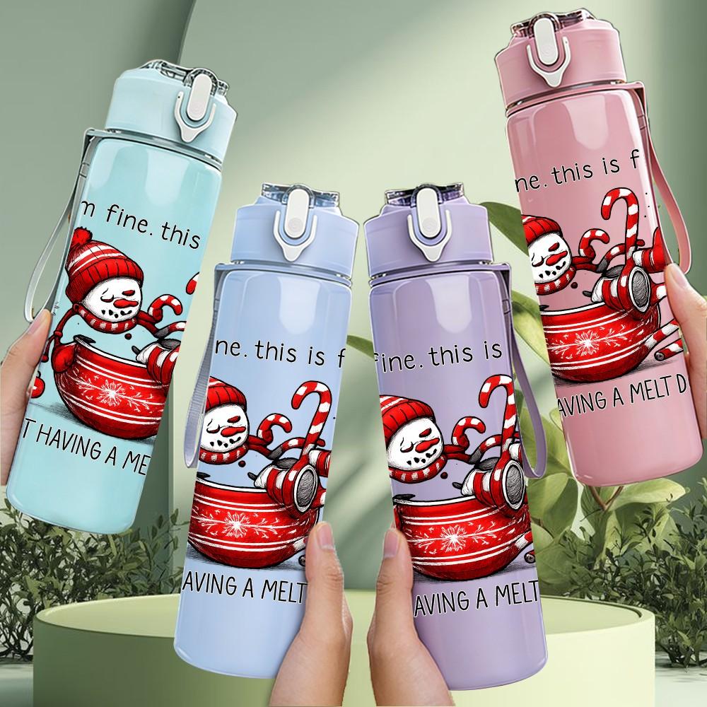 1PC Santa Snowman Hot Cocoa Art 750ml Color Plastic Sports Water Bottle Leakproof Flip Straw Lid Suitable for Sports Office Home Use