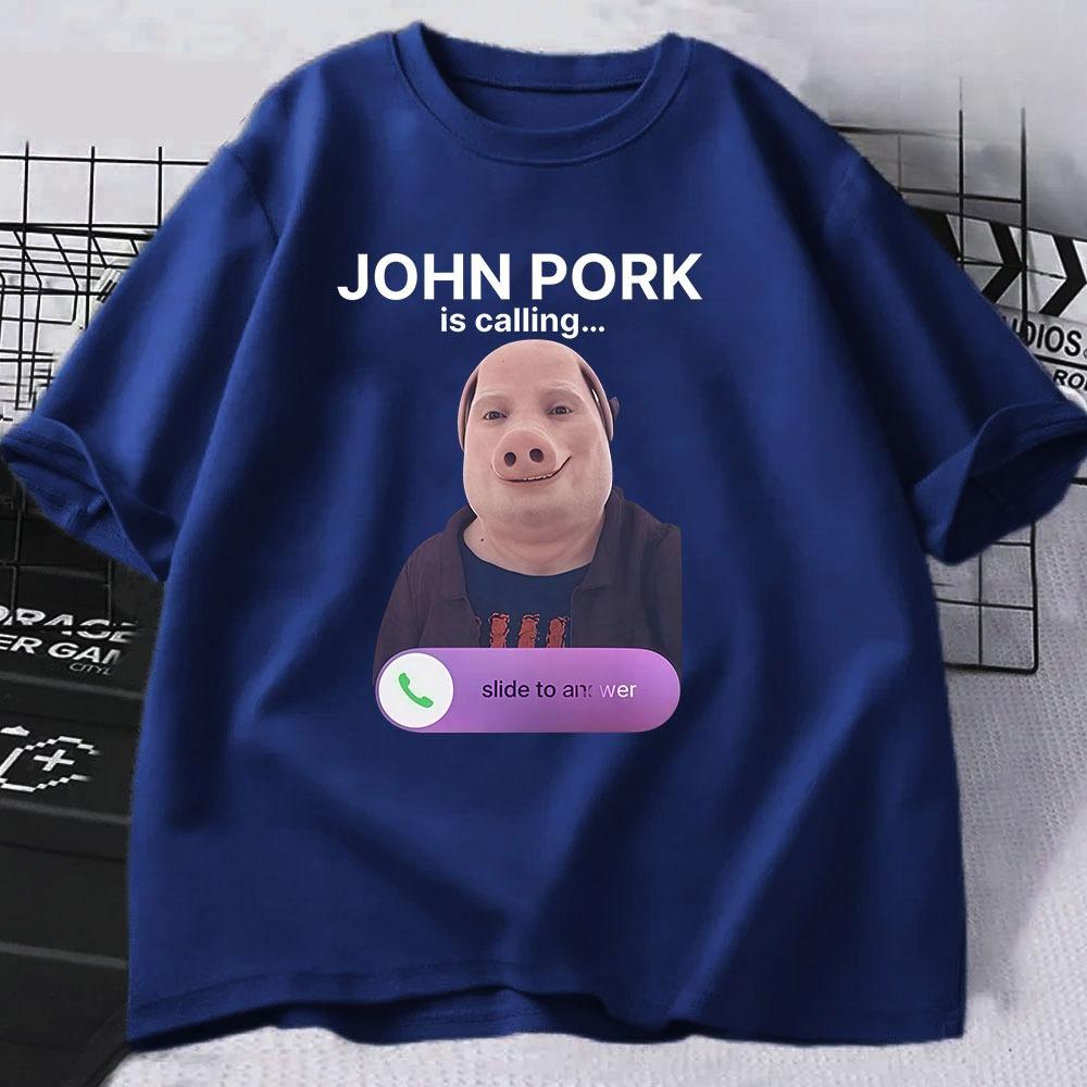 John Pork Is Calling Phone TShirt Humor Funny Pig Graphic T Shirts Unisexs Women Clothing Cotton Short Sleeve Oversized Tshirts