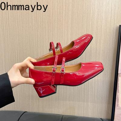 Street Style Square Toe Mary Jane Shoes Fashion Shallow Thick Heel Spring Autumn Ladies Wedding Party Shoes