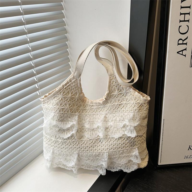 Elegant Solid Color Lace Decoration Casual Shoulder Bag For Daily Use Women