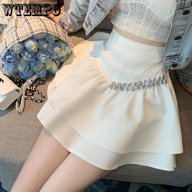 Female Sweet Niche A Line Half Skirt Spring Versatile Exquisite Solid High Waist Short Skirt Girl Skinny Puffy Skirt