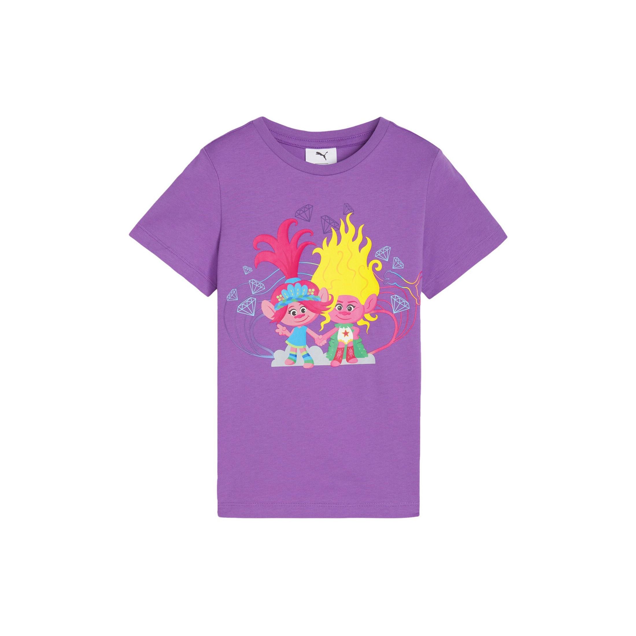 Puma Trolls T-Shirt Collaboration Cartoon Gradient Print Casual Sports Crew Neck Short Sleeve Kids Tops Purple 624816-50 92
