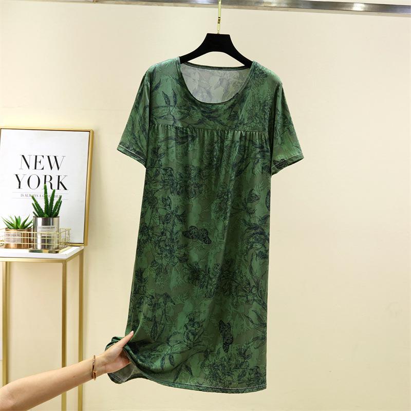 2025 Women's Summer Floral Cotton & Silk Dress - Slimming French Style with Pleated Rayon & Short Sleeves