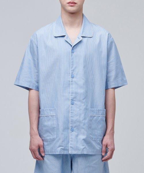 [Musinsa Standard] Cotton Tencel Half Pajama Set [Sky Blue Stripe] [Shipped from Korea] 100% Authentic