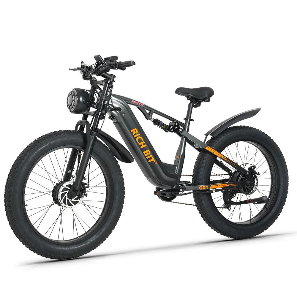 Bici Elettrica da Montagna RICH BIT C01, Batteria 48V 20AH, Sospensione Integrale, Shimano 7 Velocità