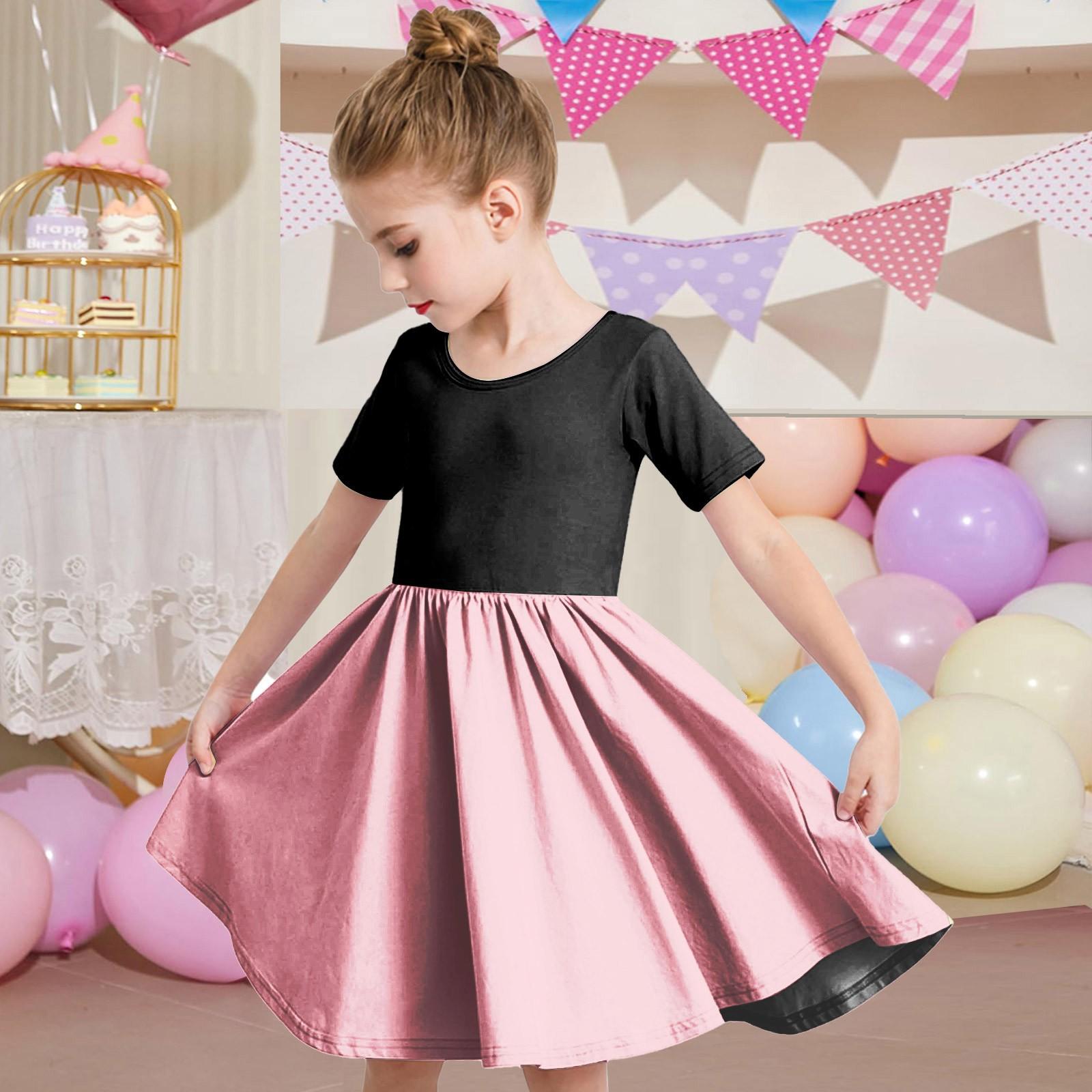 

Girl Summer Dress Toddler Skater Dress Solid Color Short Sleeve Casual A-Line T-Shirt Dress 150 рожевий