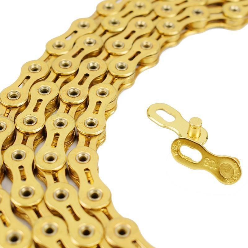 Ultraleichte 9 10 11-Gang-Fahrradkette, halbvoll hohl, 116L, Silber/Gold, Mountain MTB Rennradketten