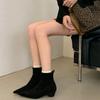 Thick heel French retro pointed short boots women's boots 2025 new autumn and winter thin boots velvet