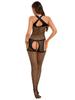 Bodystocking a rete da donna con design traforato, scollo all'americana incrociato e top da discoteca