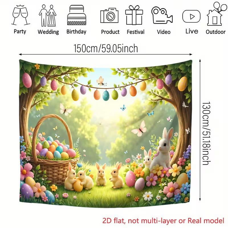 2D Easter Photo Booth Backdrop, Cute Bunnies & Floral Garden Photography Background