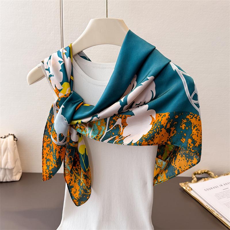 

Fashion Light Luxury Satin Imitation Silk Printing Large Square Scarf Silk Scarf Shawl Headscarf Neck Protection Scarf Decorative Women S Scarf 90*90cm