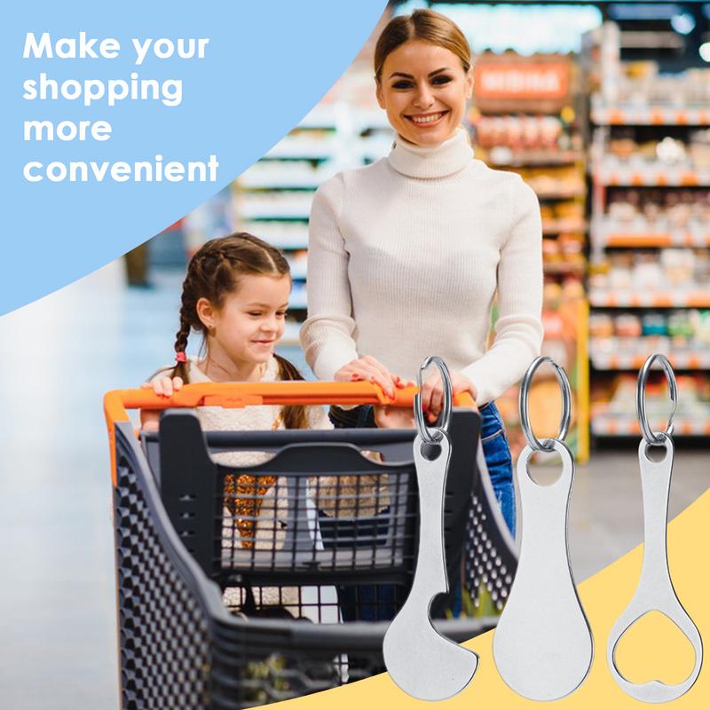 1PC Stainless Steel Shopping Cart Tokens Keychain Bottle Opener Grocery Store Shopping Cart Supermarket Anti-lost Hanging Tag