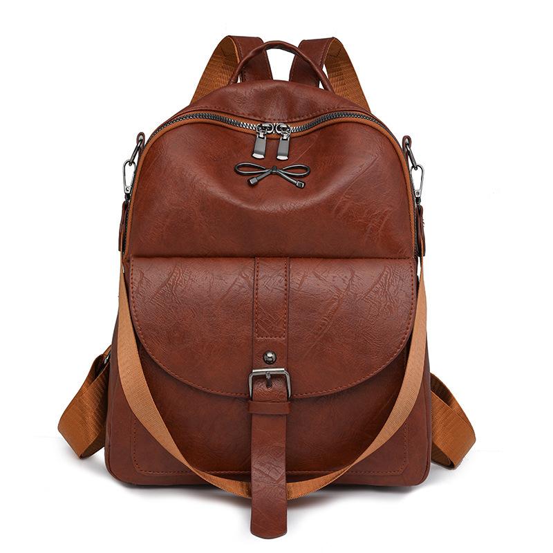 Contrast Color Stitching Women's Bow Backpack Vintage Commuter PU Backpack