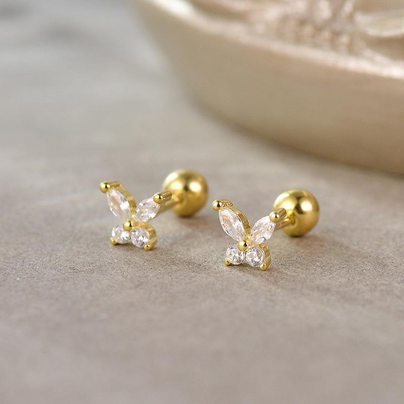 

925 Sterling Silver Korean Mini Cute Butterfly Zircon Stud Earrings for Women Fashion Exquisite Jewelry Gifts золотой