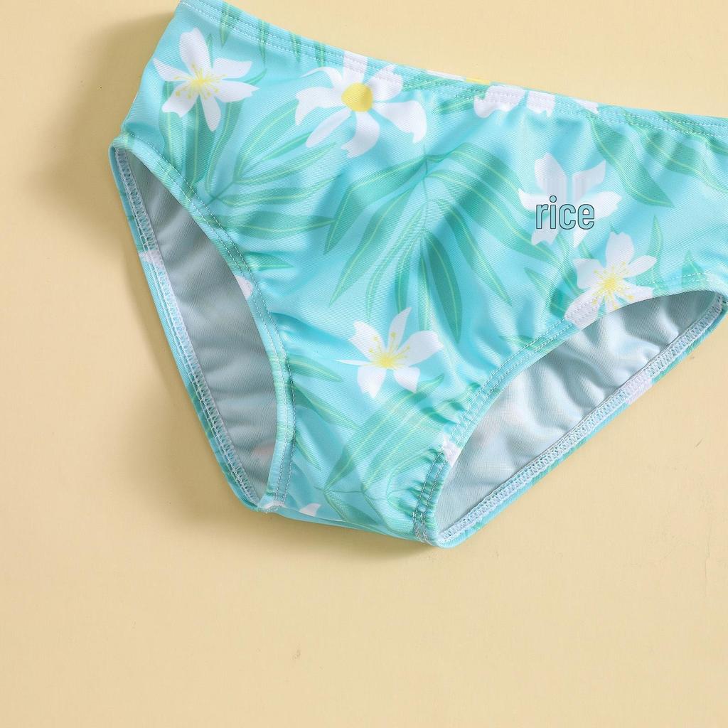 Girls' Floral Two-Piece Swimsuit Set with High Elastic Sun Protection - Parent-Child Matching Style